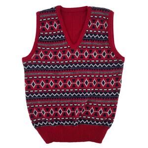 70s red VNeck sweater vest 1970s vintage